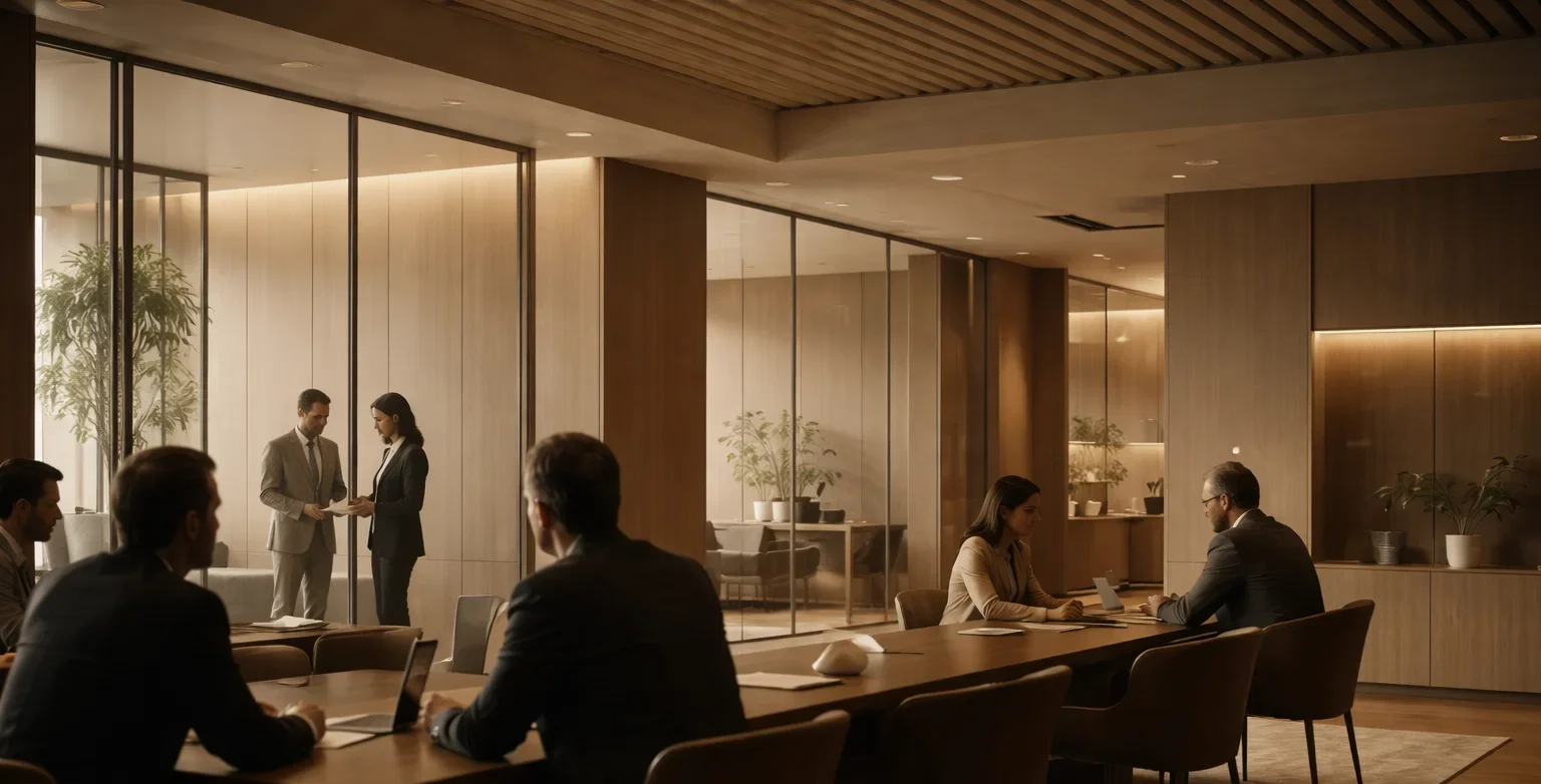 Business professionals having a meeting in a modern conference room.