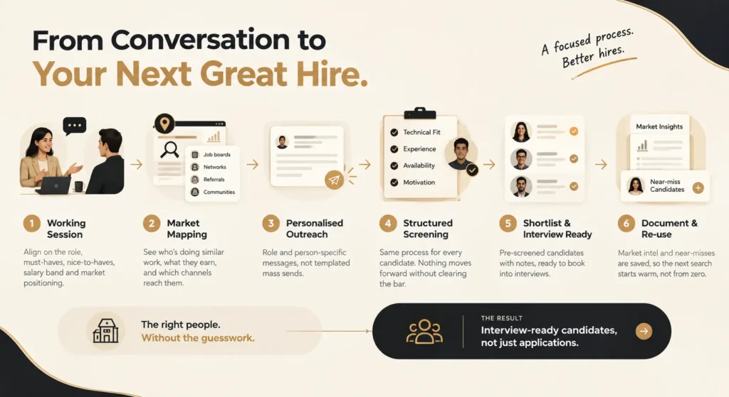 6-step candidate screening workflow from briefing to interview-ready shortlist