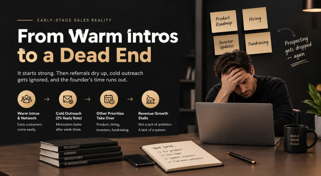 Startup founder struggling with cold outreach and sales appointment setting