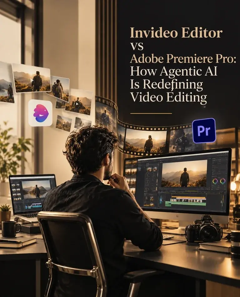 Editor comparing Invideo Editor and Adobe Premiere Pro for agentic AI video editing workflows