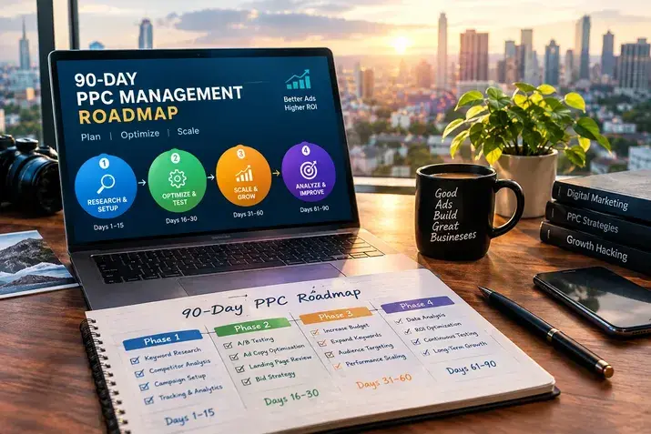 90-day PPC management roadmap with four growth phases
