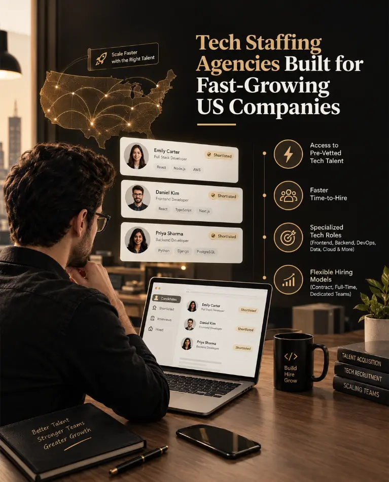 Tech staffing agency connecting US companies with pre-vetted tech talent